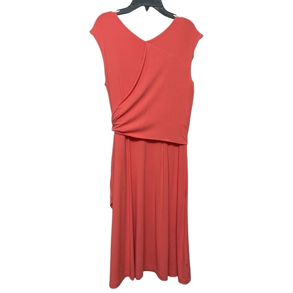 Ann Taylor Faux Wrap Surplice V Neck Midi Dress in Coral Size S - Picture 4 of 7